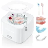 Tragbarer Ultraschallreiniger, 30W Schmuckreiniger, 5 Minuten One Touch Reinigungsmaschine für Retainer, Zahnersatz, Mundschutz, Aligner, Zahnbürstenköpfe, 43KHZ Sonic Denture Cleaning Machine