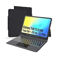 Folio Tastatur Hülle für Samsung Galaxy Tab S7 FE /S8 Plus/S7 Plus 12,4 Zoll - Kabellose Deutsches QWERTZ Layout Tastatur mit Trackpad - Beleuchtung Touch Tastatur für Tab S8+ 2022/S7 FE 2021/S7+ 2020
