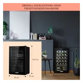 Klarstein Shiraz 24 Uno Weinkühlschrank 1 Zonen Getränkekühlschrank Klein, Kleiner Weinschrank 63L, Wein-Kühlschrank Klein mit Glastür, Indoor/Outdoor