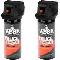 Pfefferspray 2X 50ml VESK Police RSG in verschiedenen Sprüharten: Weitstrahl Breitstrahl Gel Schaum EXTREM stark hochwertiger Sprühkopf mit patentiertem Federdeckel (2X Gel)