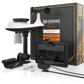 Brandson Funkwetterstation mit 5 in 1 Außensensor - LED Farbdisplay - DCF - Thermometer Hygrometer Barometer - Windgeschwindigkeit - Regenmenge