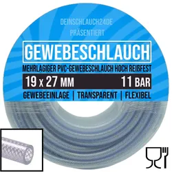 19 x 27 mm Gewebe Druckluft Universal Wasser Luft Kompressor Schlauch transparen...