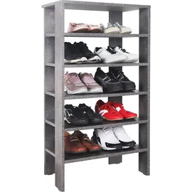 Ricoo Schuhregal schmal und hoch 105x55x32cm Standregal Pressholz Betonoptik Grau WM041-BG, Schuhständer mit 6 Ebenen, Schuhschrank offen, Schuhablagen Flur Shoe Rack, Schuhablage klein, Schuhregale