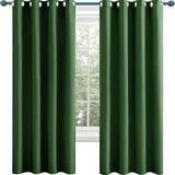 Thermovorhang mit Ösen 45 x 140 cm Thermo Vorhang Kälteschutz Blackout Blickdichte Vorhänge mit Kräuselband 2Er Set für Wohnzimmer Schlafzimmer, Dunkelgrün