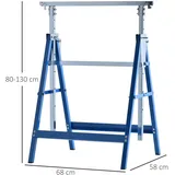 Set Mit 2 Klappbaren Metall-sägeböcken Mit Verstellbarer Höhe, Stahl-sägeböcke 68x58x80-130 Cm, Blau