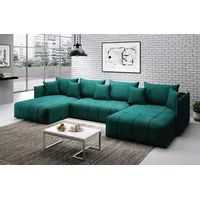 furmeb24 ASPEN U Ecksofa mit Schlaffunktion Bettzeugablage 346x188cm, Sofa U Form, - Grün