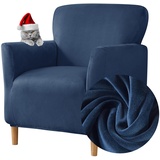 WJHDWYD Stretch-Sesselbezug 1-Sitzer, Samt-Clubsesselbezug, waschbar, Chesterfield-Sesselbezug, Sesselschutz for Wohnzimmer, Wanne, Stuhl, Sofa(Azul Marino)