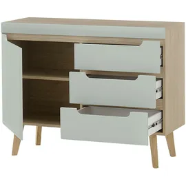 INOSIGN Sideboard INOSIGN "Torge, Anrichte, Kommode, Schubladenschrank", grün (pistazie), B:107cm H:83cm T:40cm, FSC-zertifizierter Holzwerkstoff, Sideboards, Sideboard, abgeschrägte Füße, drei Farben, Scandi Design, 107 cm breit