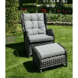 Garten Rattansessel Gartensofa Sessel Outdoor Relaxsessel grau mit Ottomane