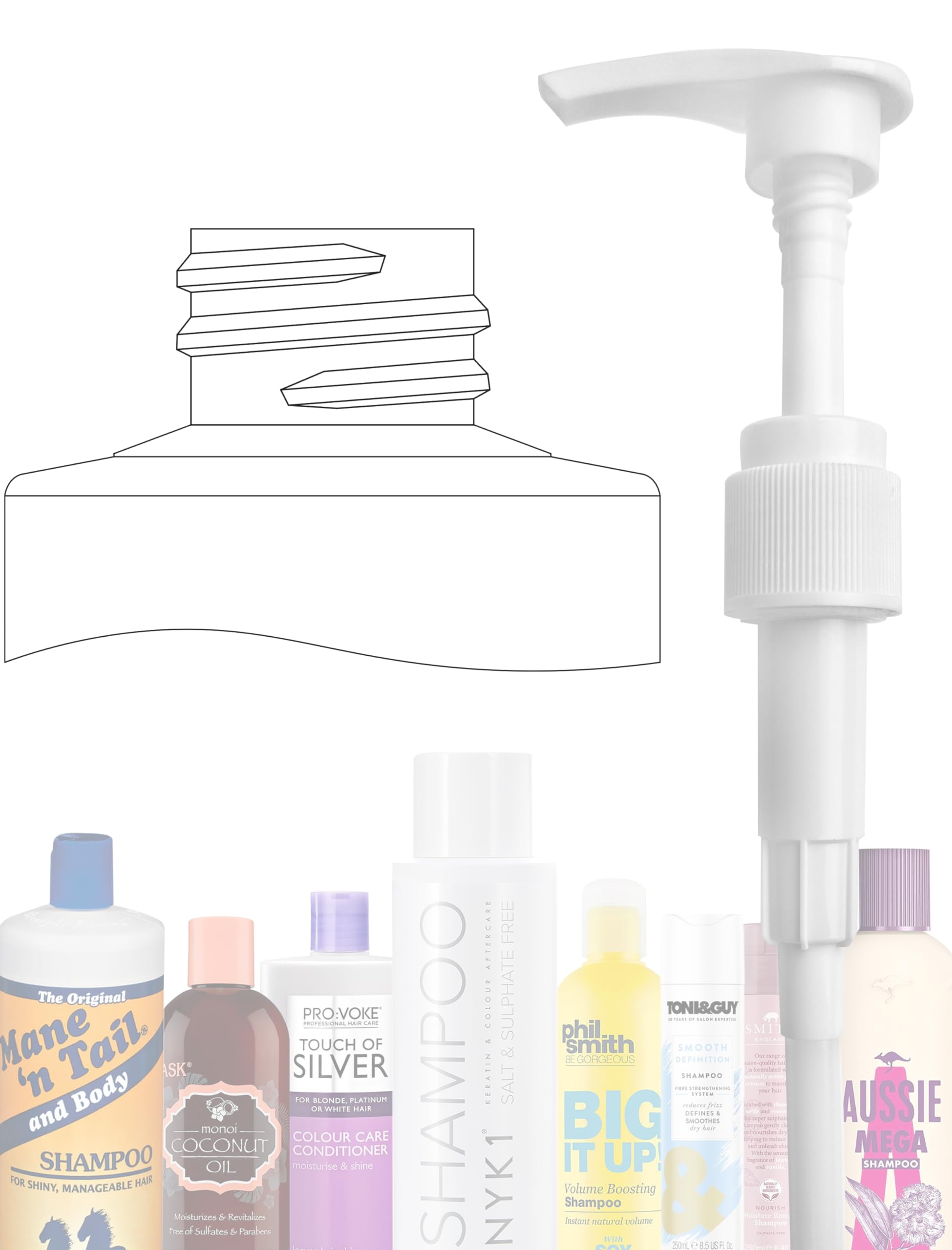 Universal-Shampoo-Flaschenspender (200 ml – 750 ml) für Flaschen mit 24 mm Hals, Lotion mit Verstellbarer Länge – Spender für eine Dosis von 4 ml