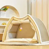 Katzenhauszelt, Katzenhaus for den Innenbereich mit Sisaldach, halbgeschlossenes Haustierbett, Katzenvilla, Katzenhaus aus Holz mit Kratzpolstern in Katzenkopfform for kleine, mittelgroße und große Ka
