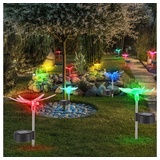 ETC Shop 12er Set RGB LED Solar Beleuchtung Schmetterling Erdspieß Libellen Garten Steck Leuchten Edelstahl