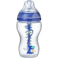 TOMMEE TIPPEE Babyflasche Advanced Anti-Kolik, Superweicher Sauger, 3+ Monate, 340ml, Blau mit Dekorationen