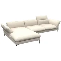 flexlux Ecksofa Salino, Funktionssofa mit Recamiere, Relaxsofa, Ecksofa, Sofa mit Arm- und Kopfteil-Verstellungen, Kaltschaum & Stahl-Wellen weiß