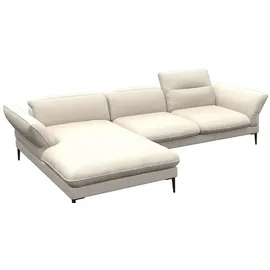 flexlux Ecksofa Salino, Funktionssofa mit Recamiere, Relaxsofa, Ecksofa, Sofa mit Arm- und Kopfteil-Verstellungen, Kaltschaum & Stahl-Wellen weiß