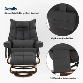 M MCombo Relaxsessel 9076 Mikrofaser 92 x 111 x 140 cm Dunkelgrau mit Hocker