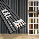 HEXIM Akustikpaneele 280x30cm Holz Grande - XXL Wandpaneele Platten Lamellen Holzpaneele Echtholzfurnier 21mm Filz Schalldämmung MDF Grau (0,85m2 Grey Ash)