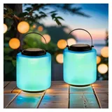 Marrakesch Orient & Mediterran Interior Marrakesch 2er Set Solarlaternen Solarlampen für außen mit Henkel aus Glas 33cm Groß | Vintage Deko Outdoor Solar LED Laterne Wetterfest Erlin Blau IP65 Wasserdicht als Gartendeko im Garten