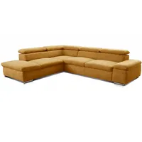 Cavadore Ecksofa Alkatraz / Großes Eck-Schlafsofa mit Ottomanen links und verstellbaren Kopfstützen/ Modernes Design / 274 x 66 x 228 cm / Gelb