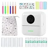 DAJASD Mini Drucker, Tragbarer Mini Fotodrucker, Thermodrucker mit 8 Rollen Druckerpapie und 6 Buntstifte, Smartphone Bluetooth Drucker, Taschendrucker für Liste, Notizen, Bilder, Reisen, Studium