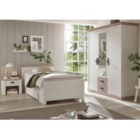 Furn.Design Komplettschlafzimmer Rovola, (Single Schlafzimmer in Pinie weiß Landhaus, Set 3-teilig), mit 3-türigem Kleiderschrank