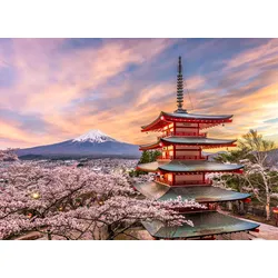 Fototapete PAPERMOON "Fujiyoshida Chureito Pagoda Japan", bunt (mehrfarbig), B:3,5m L:2,6m, Vlies, Tapeten