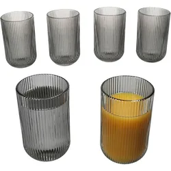 Agata 6x Longdrinkgläser grau 360ml Glas Relief Cocktails Saft Limo Dessert-Glas