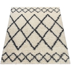 Hochflor-Teppich Kalmar 445, Paco Home, rechteckig, Höhe: 40 mm, Scandi Design, Rauten Muster, weich & kuschelig beige 160 cm x 220 cm x 40 mm