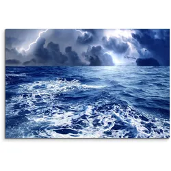 Sinus Art Leinwandbild 120x80cm Wandbild Ozean Nacht Sturm Wellen Gewitter