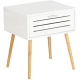 Wenko Beistelltisch Finja mit Schublade, moderner Couchtisch im Scandi Chic, Nachttisch aus hochwertigem, nachhaltigem Bambus kombiniert mit MDF, vielseitig einsetzbar, 45 x 50 x 38 cm, Weiß/Natur