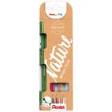 Pentel SES15N-4 Brush Sign Pen Nature Colors Set, Faserschreiber, pinselähnliche Spitze, 4 Stück, farblich sortiert, olivgrün, hellbraun, hellgrau, burgunderrot