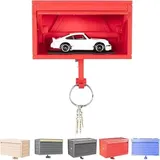 Autogarage Schlüsselhalter Mit Zu Öffnender Tür 3D Schlüsselhalter Wandmontage Auto Garagen Schlüsselhalters Aus Holz Für Die Wand Platzsparender Schlüssel Organisator Für Eingangsbereich (A)