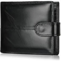 WACCET Geldbörse Herren Echtleder, Herren Geldbörsen mit RFID Schutz Portmonee Herren mit Separatem Münzfach Minimalistisch Bi-Fold Geldbeutel Herren Slim Wallet mit Geschenkbox (Schwarz)