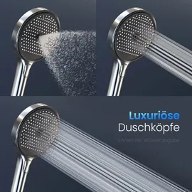 EMKE Duschsystem mit Thermostat Duschset mit 40cm Thermostatische Platte, Brausestange, Handbrause mit 4 Strahlstärken,Regendusche mit Armatur, Anthrazit Matt