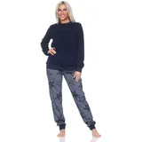 Normann Pyjama Normann Damen Frottee Schlafanzug lang mit Bündchen in Sterne Optik blau 40-42