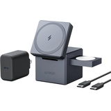 Anker 3-in-1 Cube mit MagSafe Ladestation, 15W Wireless Charger, Induktive Ladestation für Apple Watch und iPhone 16/15/14/13/12, AirPods Pro/3/2 (Inklusive 30W Ladegerät)