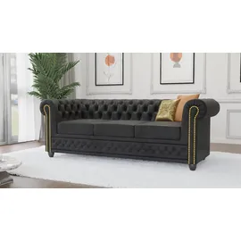 s-style möbel SITZGARNITUR mit Schlaffunktion 3+2+1 Chesterfield Flux Anthrazit Microfaser Vintageoptik