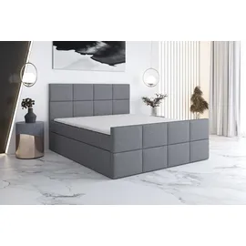 A&J MöbelLand Boxspringbett TOKI 160x200 mit 2 Bettkästen, Bonell-Matratze und Topper. Farbe: Grau - Grau