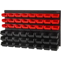 Vevor Stapelboxen, 48-Behälter-Teileregal-Organizer für Garage, Kunststoff-Ladenwerkzeug mit Wandpaneelen, Werkzeug-Organizer für Muttern, Bolzen, Schrauben, Nägel, Perlen, Knöpfe, Schwarz und Rot