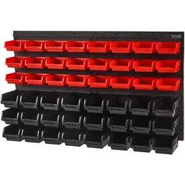 Vevor Stapelboxen, 48-Behälter-Teileregal-Organizer für Garage, Kunststoff-Ladenwerkzeug mit Wandpaneelen, Werkzeug-Organizer für Muttern, Bolzen, Schrauben, Nägel, Perlen, Knöpfe, Schwarz und Rot