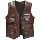 ZMNKH Herren Lederweste Motorradweste Weste Leder Motorrad Weste,Angelweste Ärmellose Biker Jacke,V Ausschnitt - 5XL