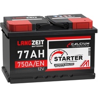 LANGZEIT Autobatterie Starterbatterie 12V 77Ah 750A/EN ersetzt 70AH 74AH 80AH