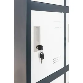 Jet-Line Metall Schrank Schließfachschrank 15 Fächer BUDAPEST Spind dunkelgrau-weiß