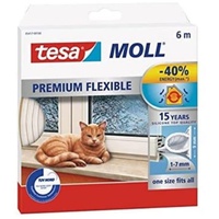 Tesa tesamoll Premium Flexible - Selbstklebende Silikondichtung zum Isolieren von Spalten an Fenstern und Türen - Weiß - 6 m x 9 mm x 7 mm