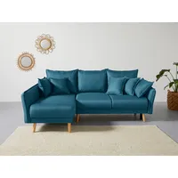 Ecksofa HOME AFFAIRE "Granbo L-Form" Sofas Gr. B/H/T: 240cm x 95cm x 170cm, Struktur fein, Recamiere links, mit Bettfunktion-mit Bettkasten, blau (petrol) incl. Bettfunktion und Bettkasten, Federkern-Polsterung, Seitentasche