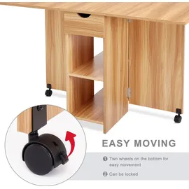 Mondeer Esstisch Klappbarer Küchentisch mit 1 Schublade und zwei Lagerregalkonsolen Esszimmertisch Kaffeetisch mit verstellbaren Füße - Braun