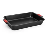 WOLL Bakeware Backform rechteckig, 33 x 23 cm, mit hitzebeständigen Silikongriffen bis 230°C, PFAS-frei, zweilagige Antihaftbeschichtung, aluminisierter Stahl, schwarz