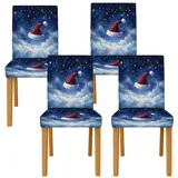 Stuhlhussen mit Weihnachtsmannmütze für Esszimmerstühle, Weihnachten, festliche Wolken, Sterne, Weihnachten, blau, waschbar, Akzente, weich, elastisch, Dekor, Stuhlhussen für Esszimmer, Küche