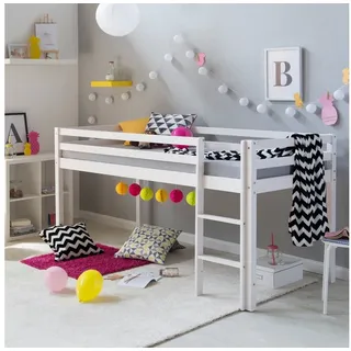 Homestyle4u Hochbett 90x200 Massivholz Kiefer