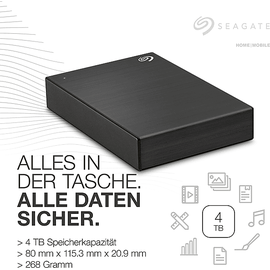 Seagate One Touch 4TB External HDD 2,5 Zoll, extern, Schwarz